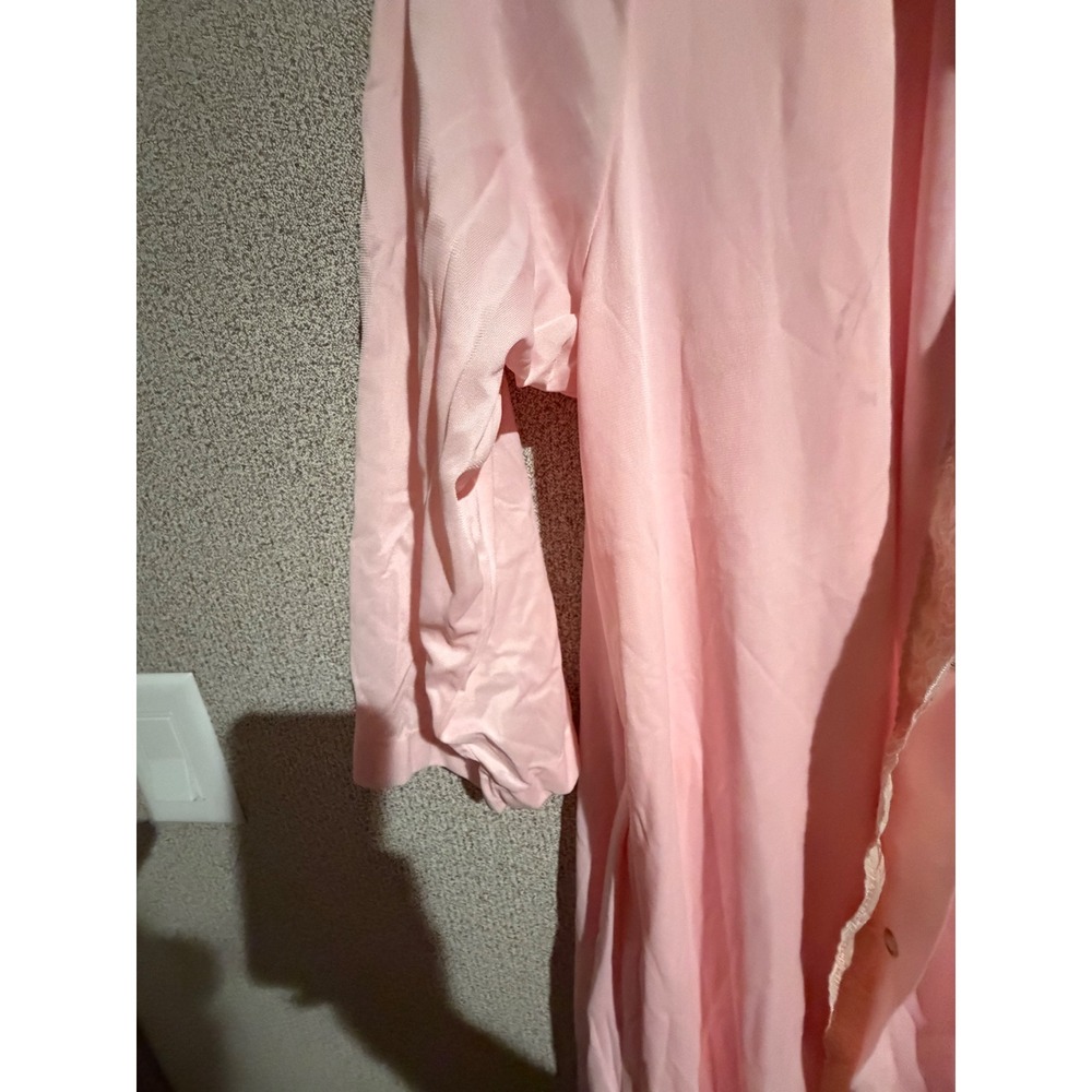 Vintage Pink Peignoir Set Nightgown Robe Gold Lace Trim Maxi 2 Piece Loungewear - Picture 9 of 15